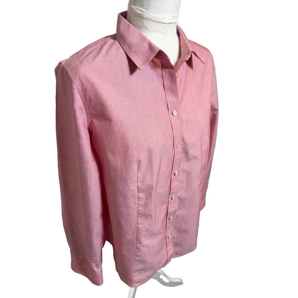 Talbots Button Up Shirt~14 Petite~Long Sleeve Pink Oxford Cotton Classic Office